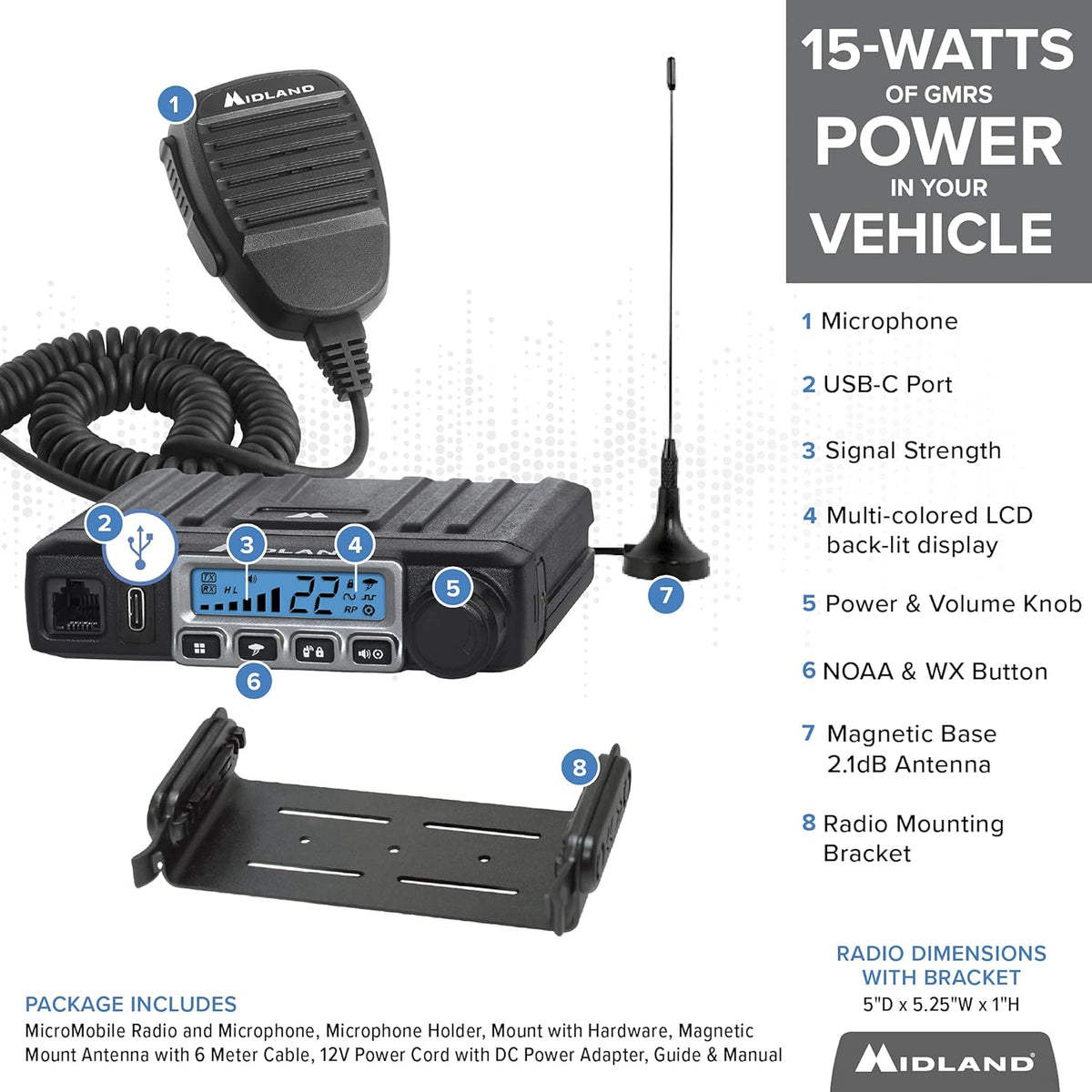 15 Watt GMRS Two-Way Radio with Magnetic Mount Antenna O788