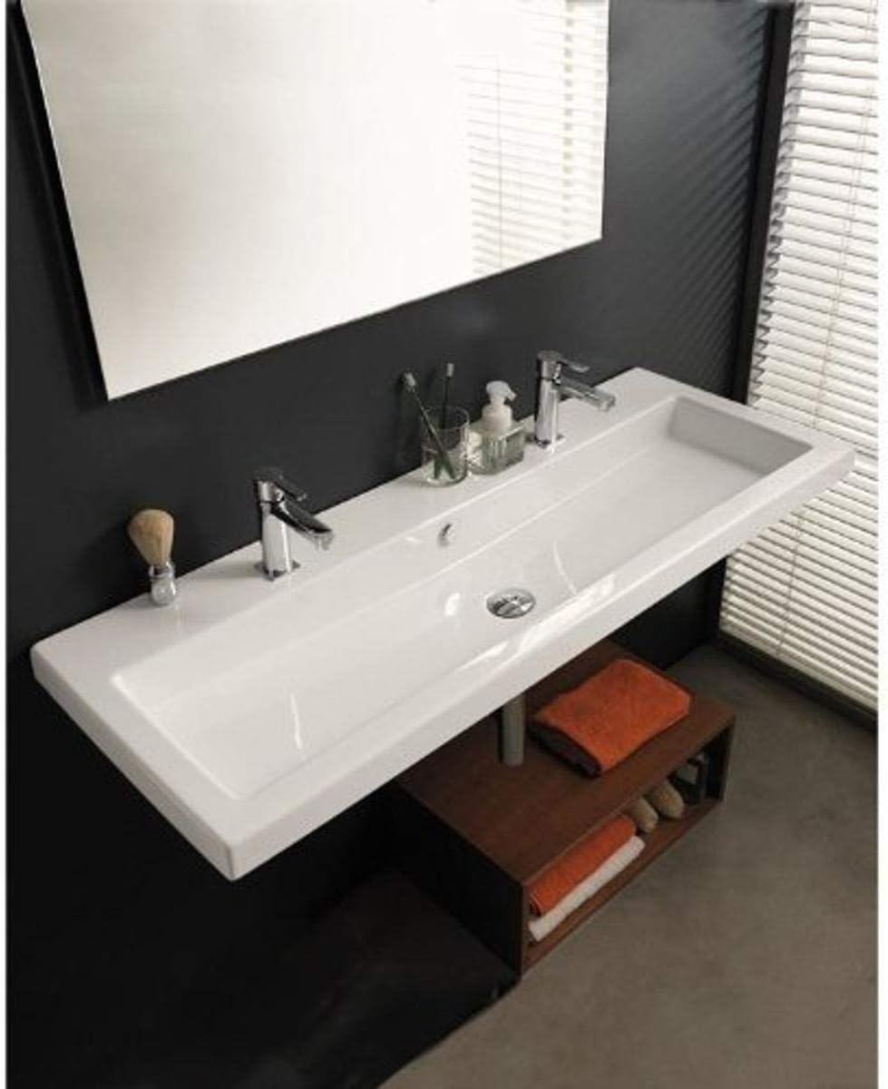 White Rectangular Ceramic Wall Mounted Sink Z182