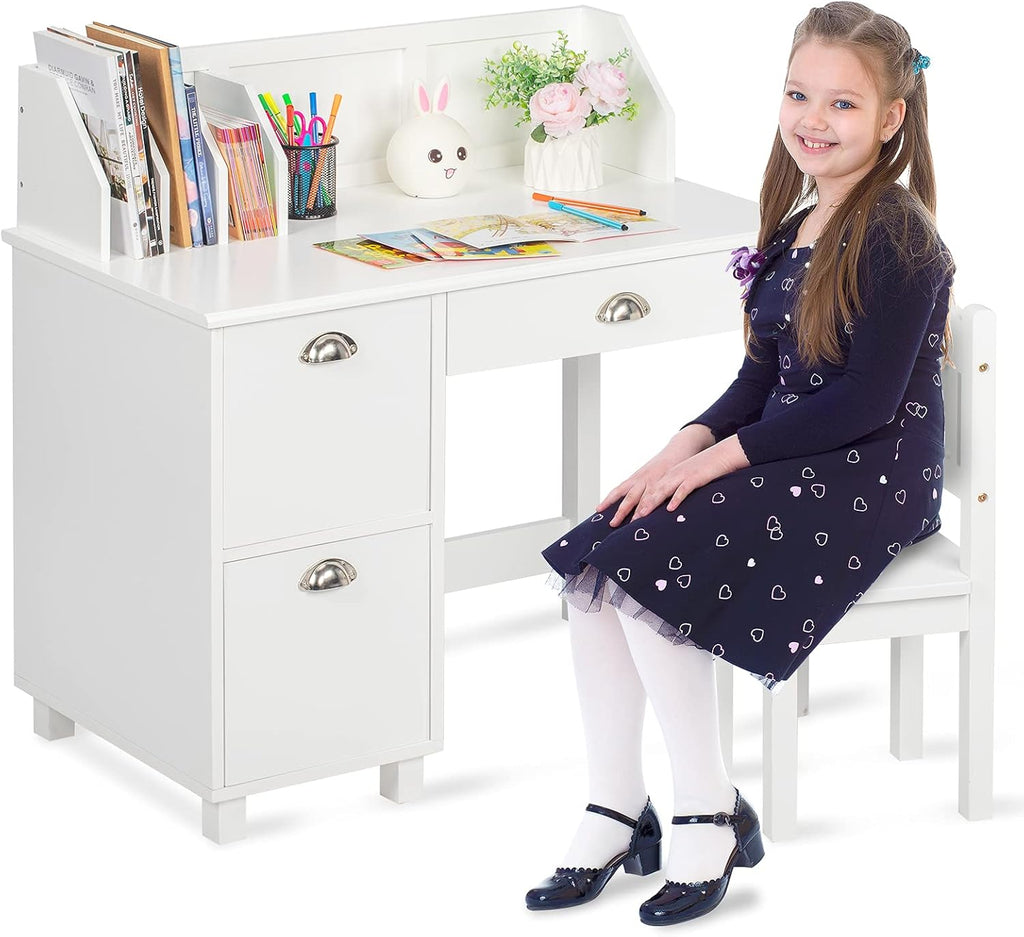 Kids Desk and Chair Set with Hutch and Storage Z933842