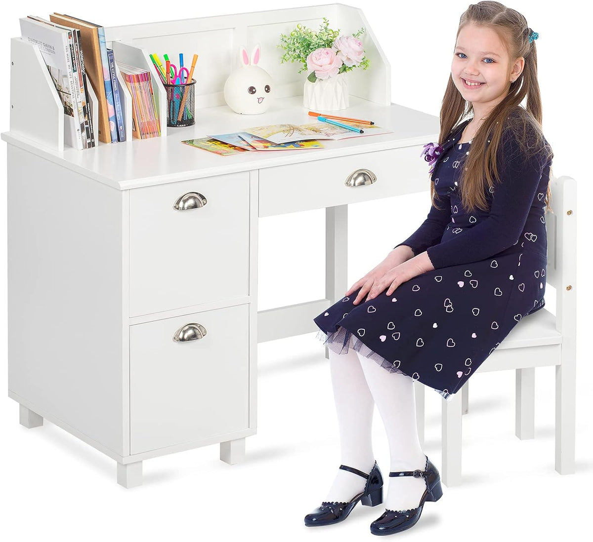 Kids Desk and Chair Set with Hutch and Storage Z933842
