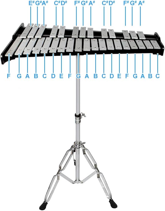 32 Notes Glockenspiel Kit Xylophone Bell Percussion Instrument Set with Stand Mallets and Carrying Bag F21781