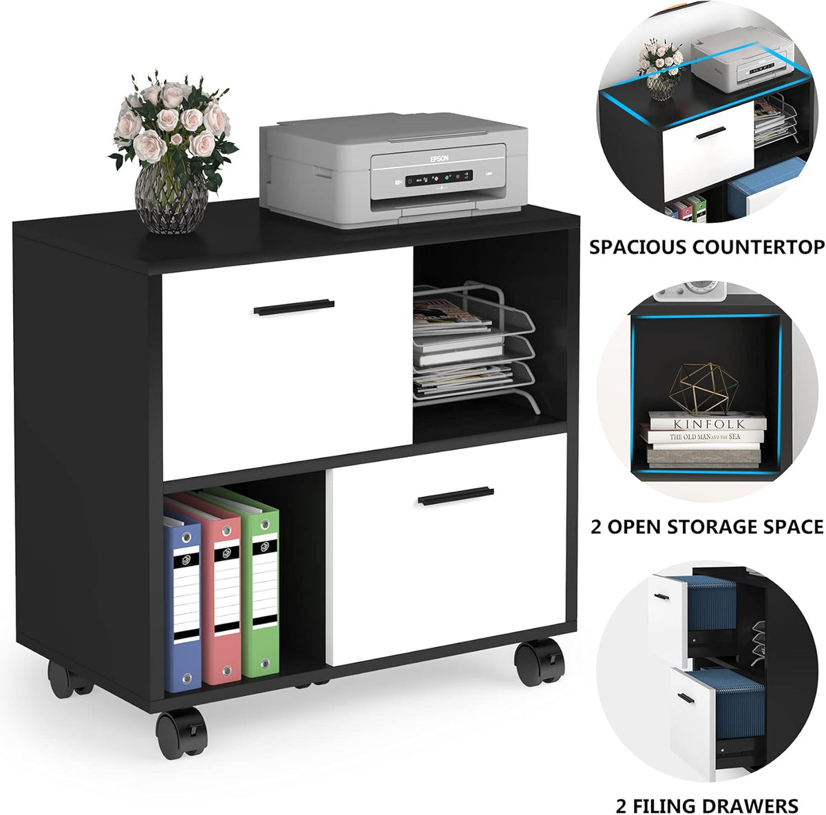 2 Drawer Wood File Cabinet with Wheels B5469