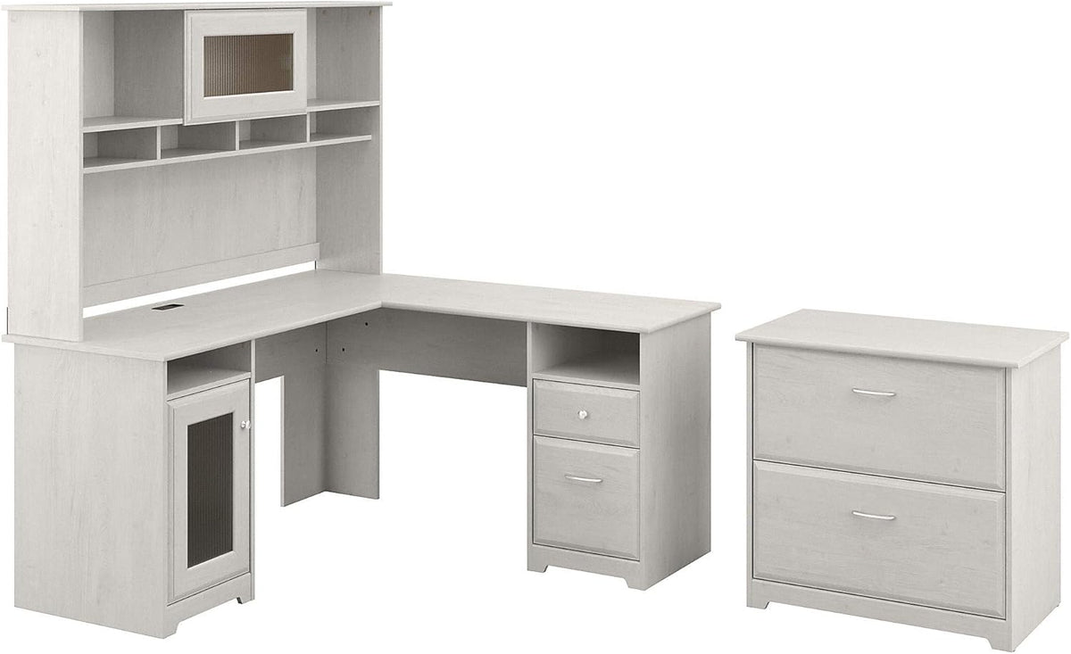 L Shaped Desk with Hutch and Lateral File Cabinet O239