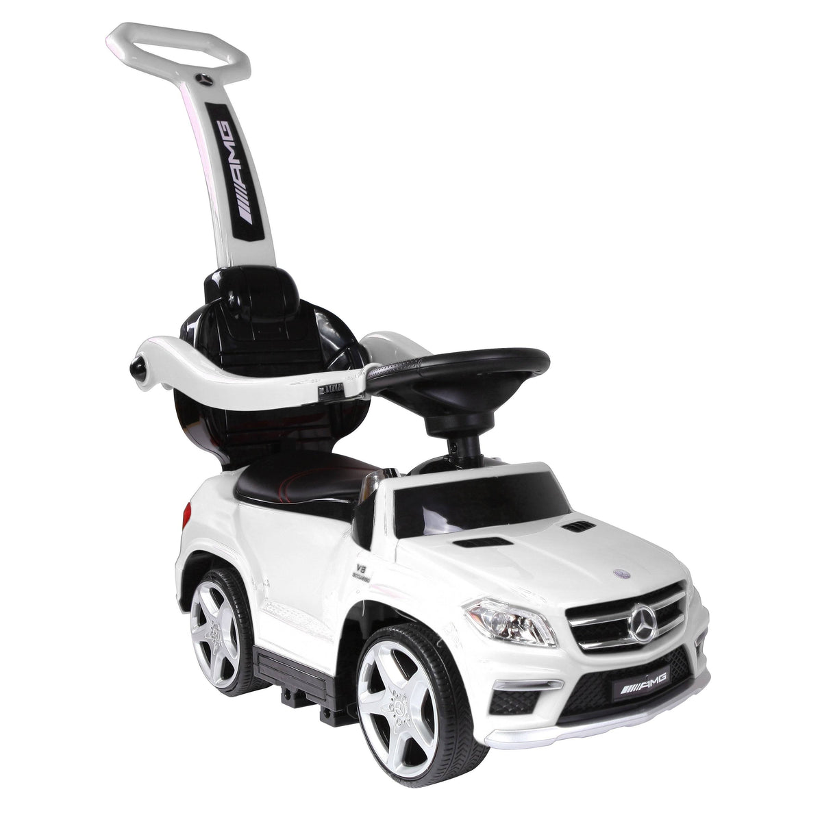 White 4-in-1 Toddler Push Car Stroller with LED Lights W96390