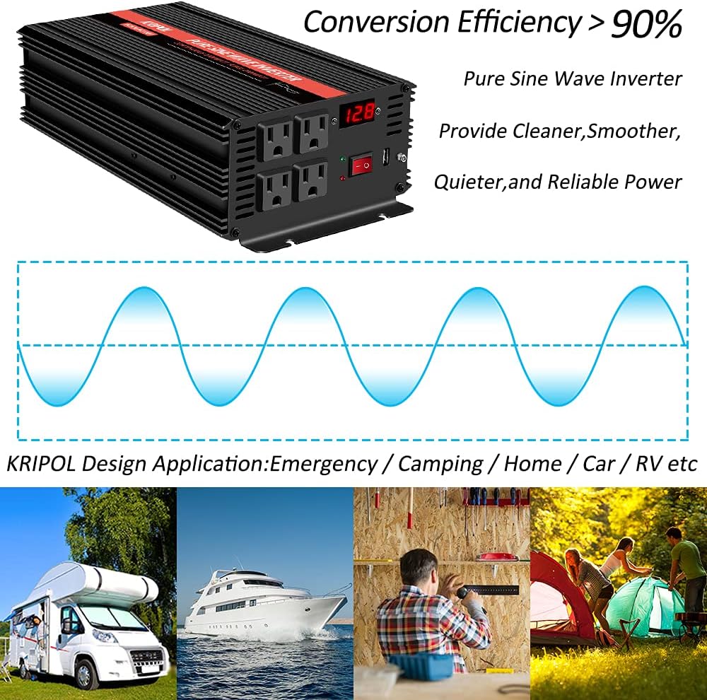 2000 Watt Pure Sine Wave Inverter 12V DC to 110v/120v AC F7776
