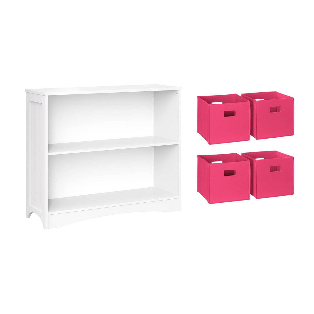 5pc Kids Bookcase Set with 4 Bins White Hot Pink A524