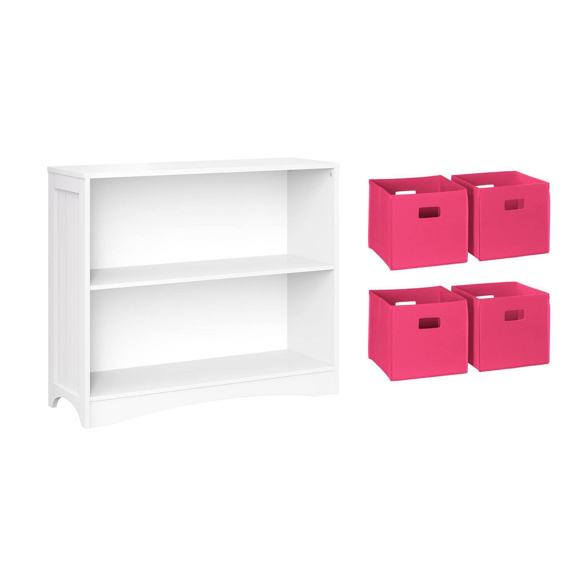 5pc Kids Bookcase Set with 4 Bins White Hot Pink A524