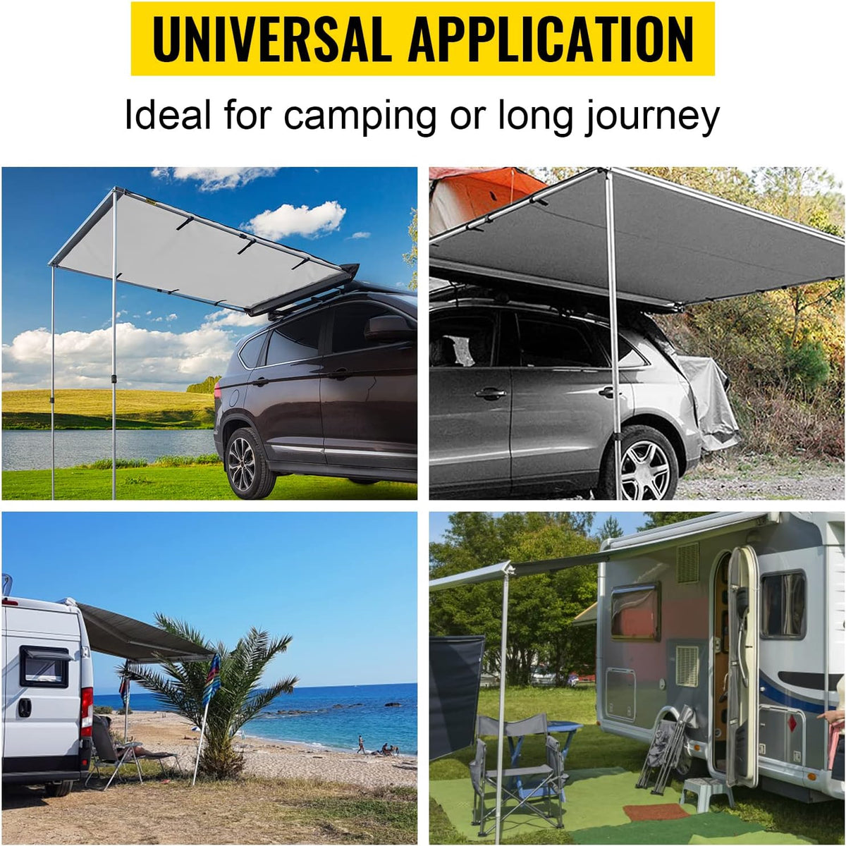 Car Side Awning, 7.6'x8.2', Retractable Waterproof UV50+ with Carry Bag, Grey T743852