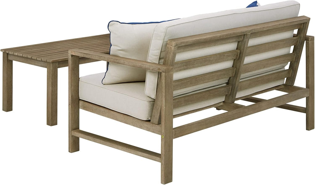 Beige Eucalyptus Patio Loveseat with Table R970