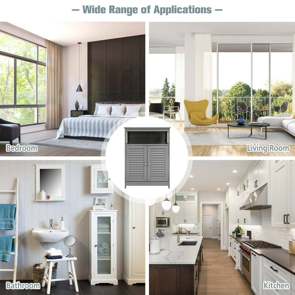 Gray Wood Freestanding Bathroom Storage Cabinet with Double Shutter Door L30554