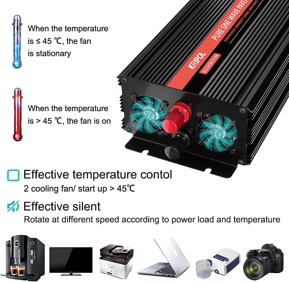 2000 Watt Pure Sine Wave Inverter 12V DC to 110v/120v AC F7776