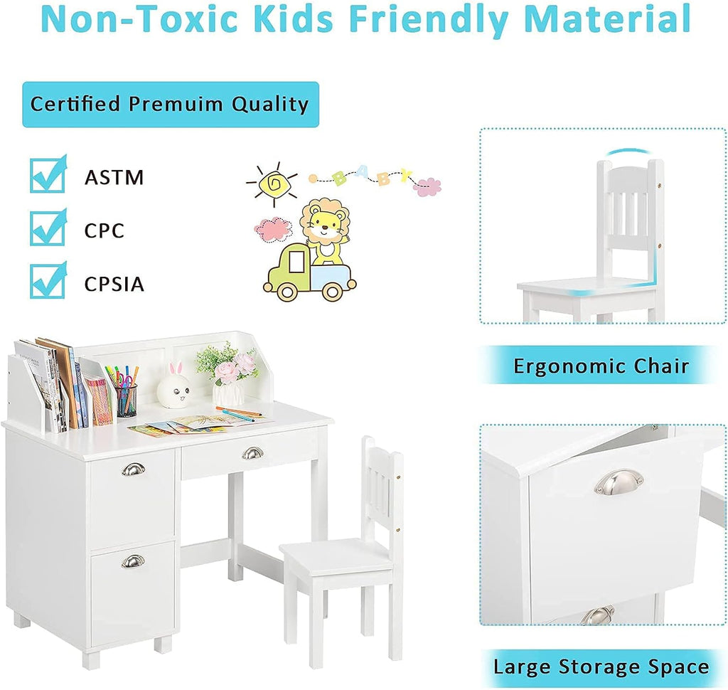 Kids Desk and Chair Set with Hutch and Storage Z933842