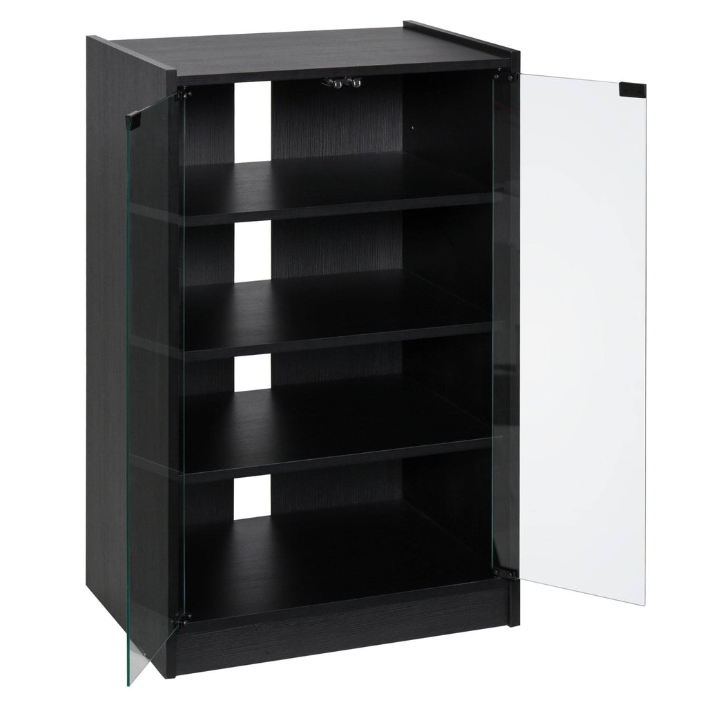 5-Tier Media Stand Cabinet with Tempered Glass Doors, Black O7322