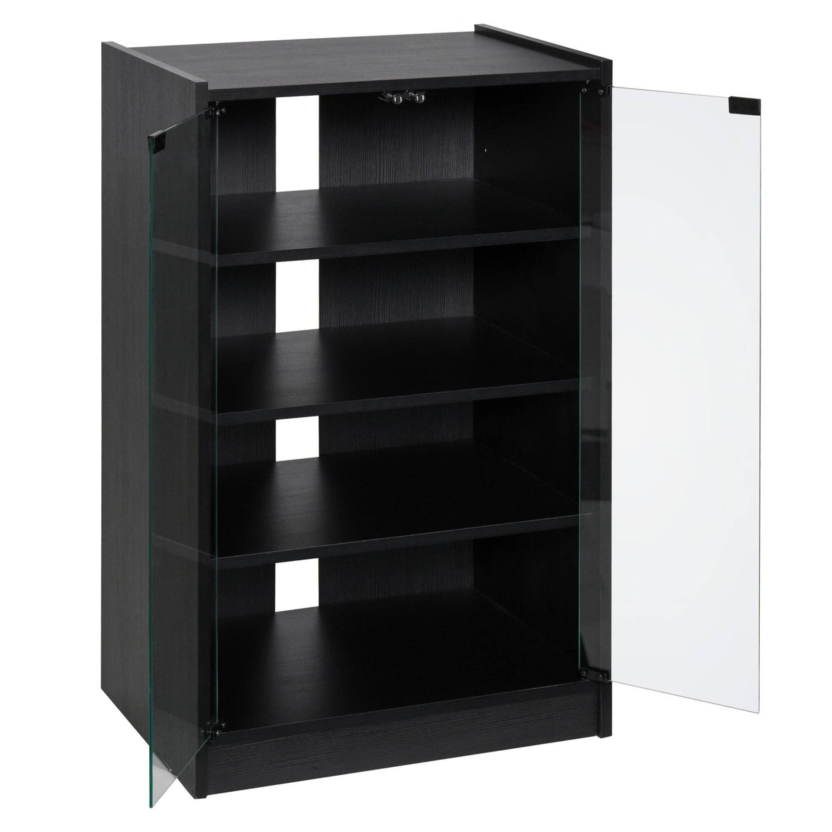 5-Tier Media Stand Cabinet with Tempered Glass Doors, Black O7322