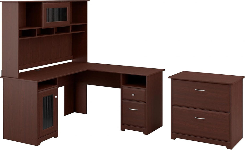 L Shaped Desk with Hutch and Lateral File Cabinet O239