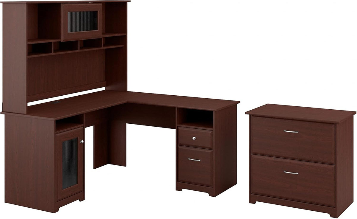 L Shaped Desk with Hutch and Lateral File Cabinet O239