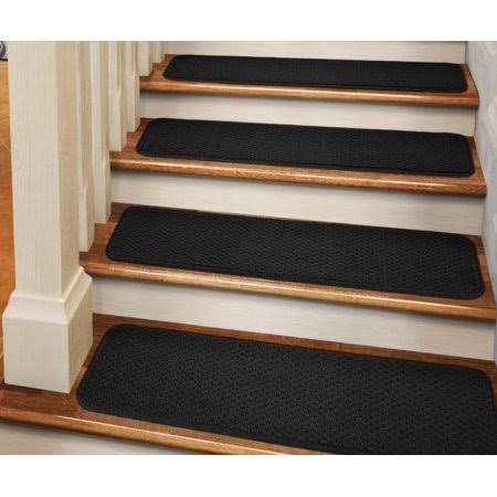 Set of 12 Black Adhesive Carpet Stair Treads C63595