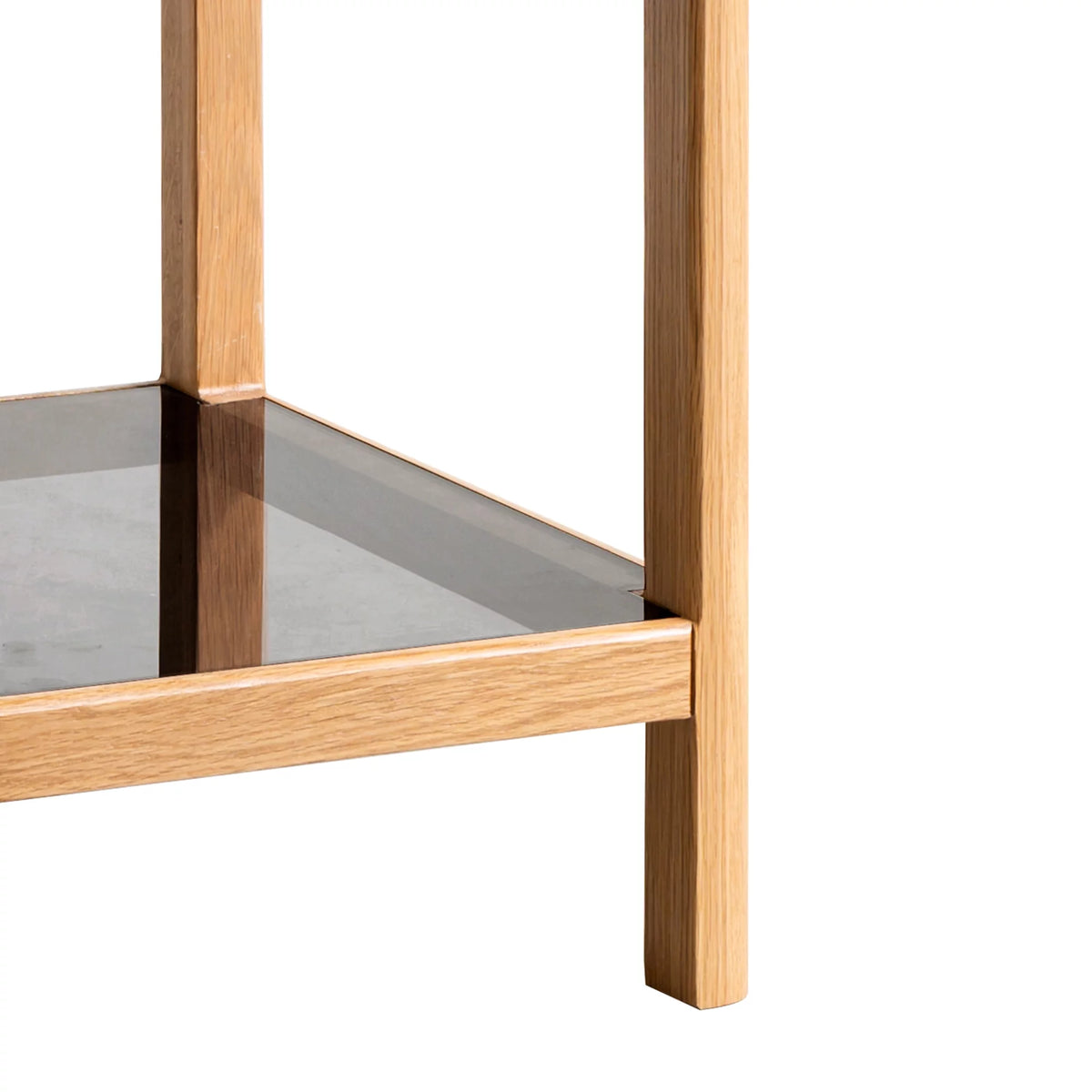Natural Oak Wood End Table with Tempered Glass J926895