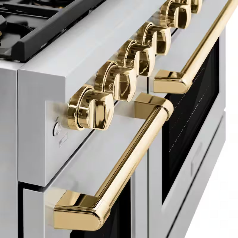 48 in. 8-Burner Freestanding Gas Range and Double Convection Oven in Stainless Steel and Polished Gold S912151