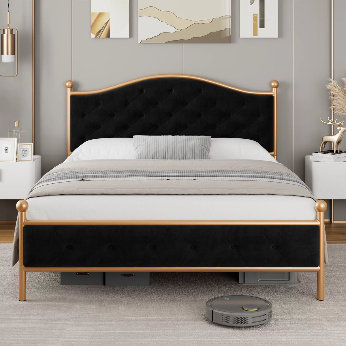 Black Queen Size Upholstered Platform Bed Frame M540