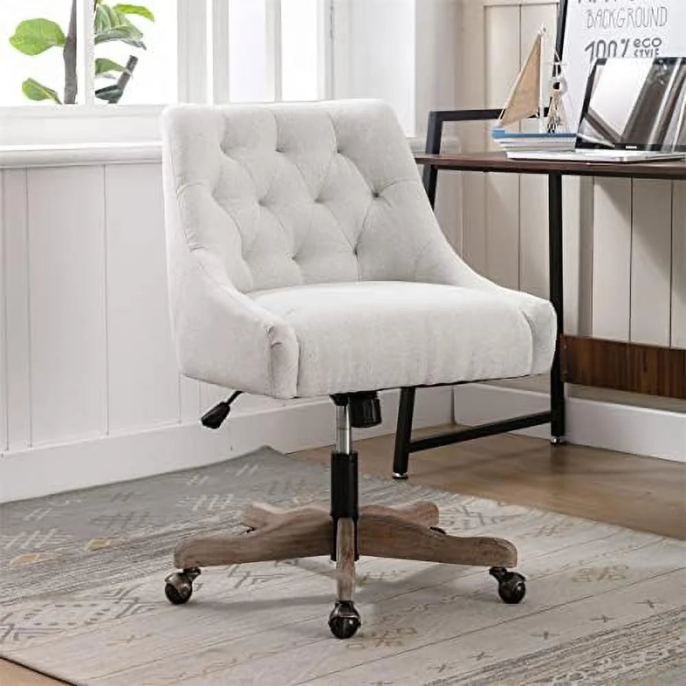 Beige Swivel Office Chair with Adjustable Lift Seat and Casters A560