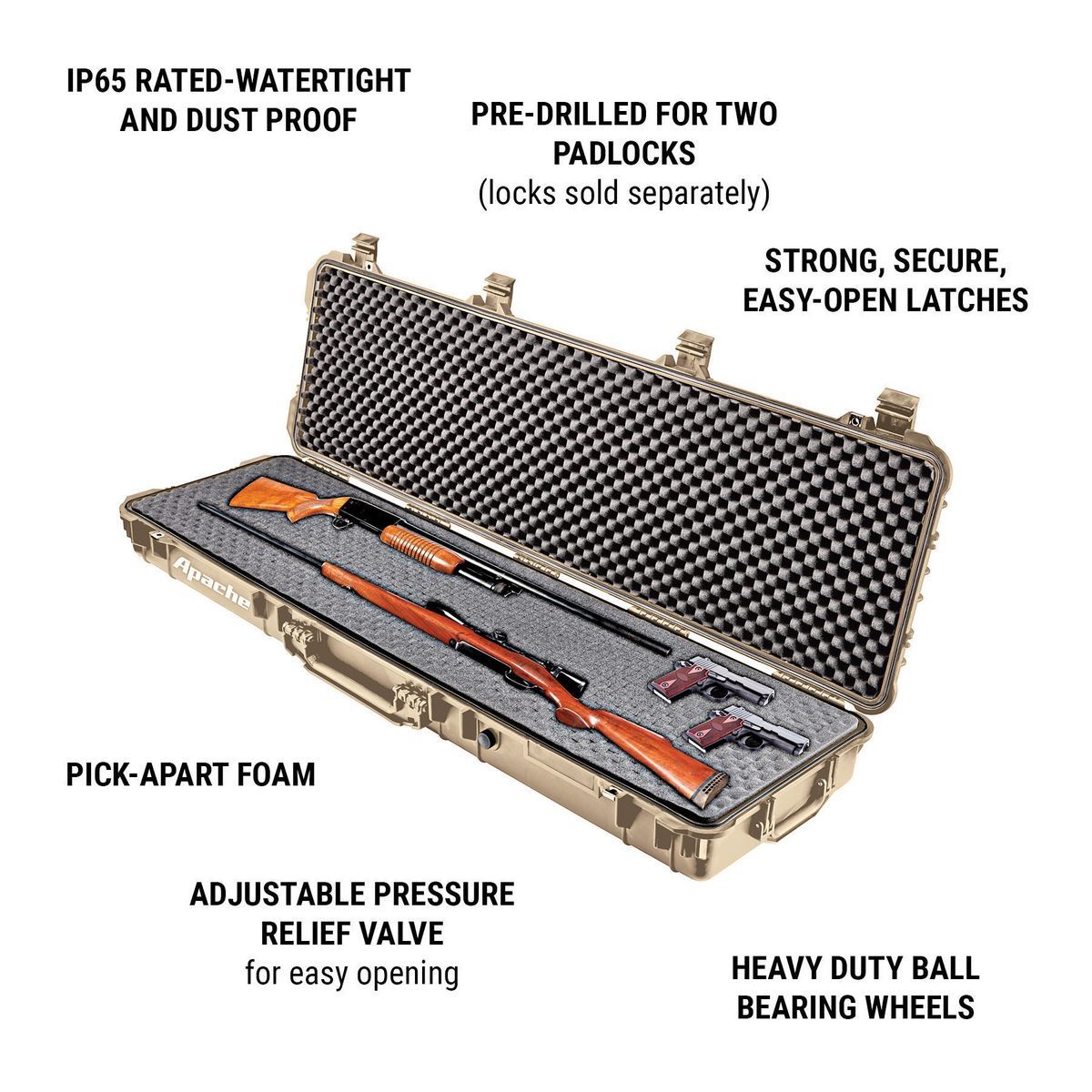 9800 Weatherproof Protective Rifle Case, Long, Tan H628