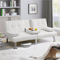 White Faux Leather Futon Sofa Bed with Cup Holders S2753