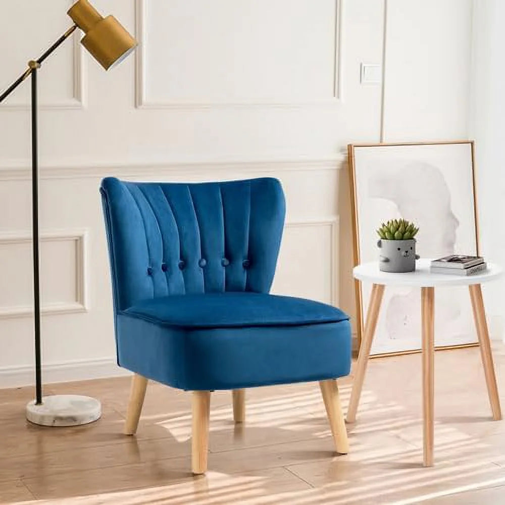 Armless Velvet Accent Chair with Rubber Wood Legs R838