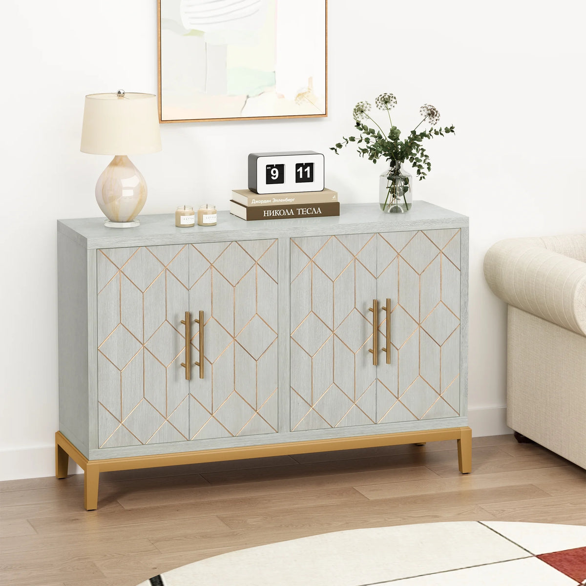 Green Accent Cabinet with Gold Trim X622129