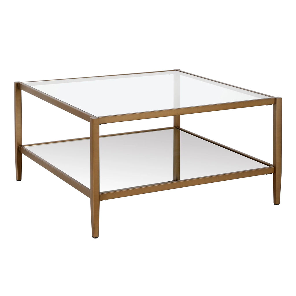 32" Wide Square Coffee Table with Mirror Shelf T37633