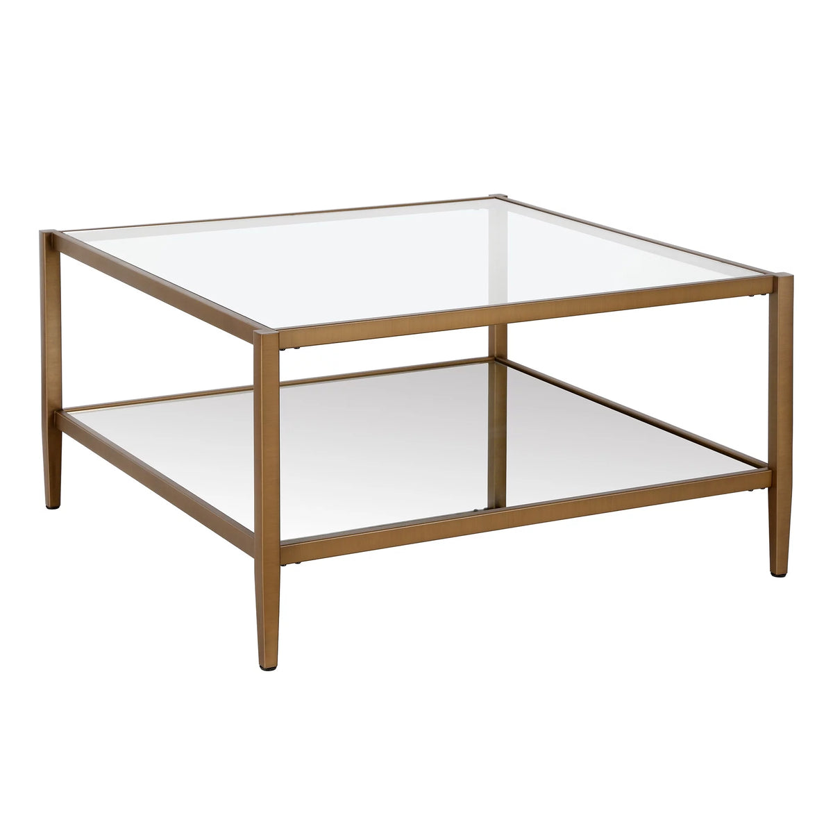 32" Wide Square Coffee Table with Mirror Shelf T37633