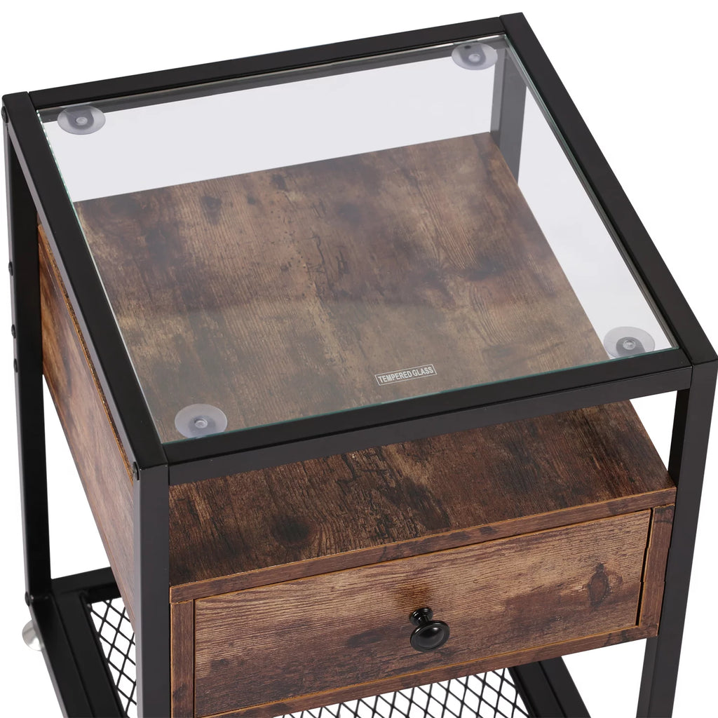 Brown Nightstand with Drawer and Shelf W475