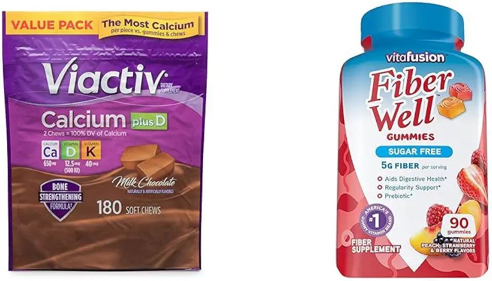 Calcium Plus Vitamin D Soft Chews, Milk Chocolate, 180 Count & Sugar Free Fiber Supplement G587
