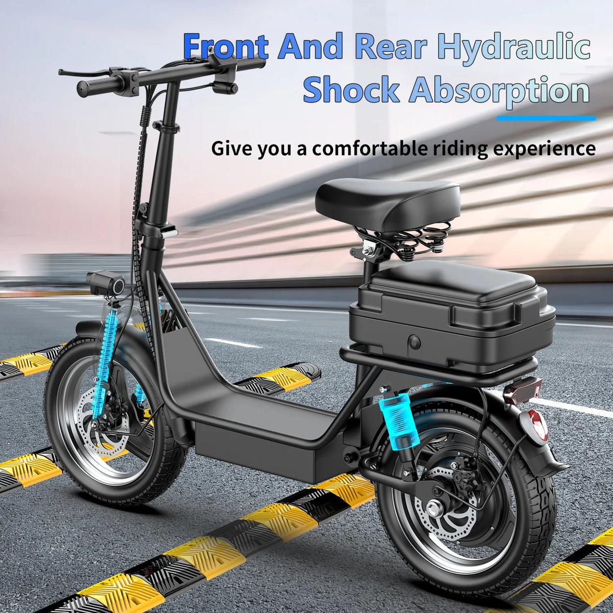 14" Tires 20MPH 25Miles Electric Scooter with Seat & Basket O6854