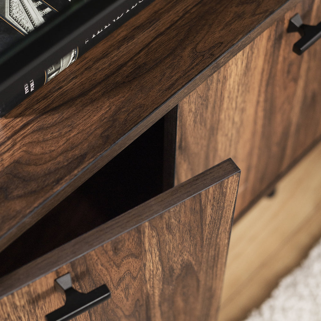 Glass Top Two-Door Nightstand Set of 2 Dark Walnut Y42140