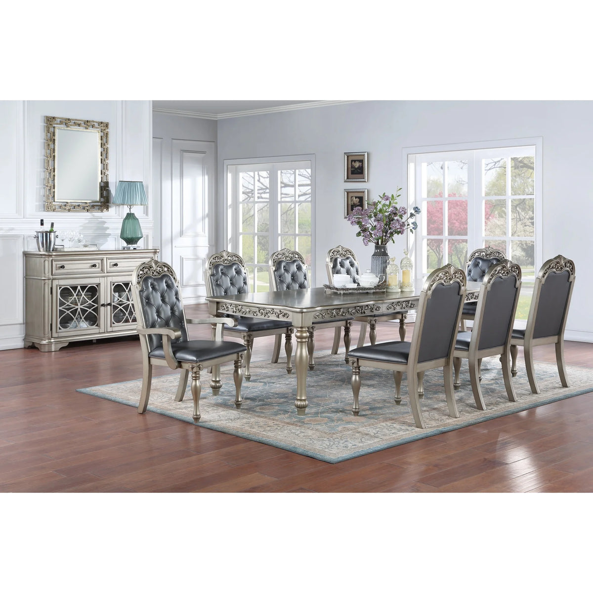 Grey Silver Rubberwood Upholstered Dining Chairs Set of 2 E92179