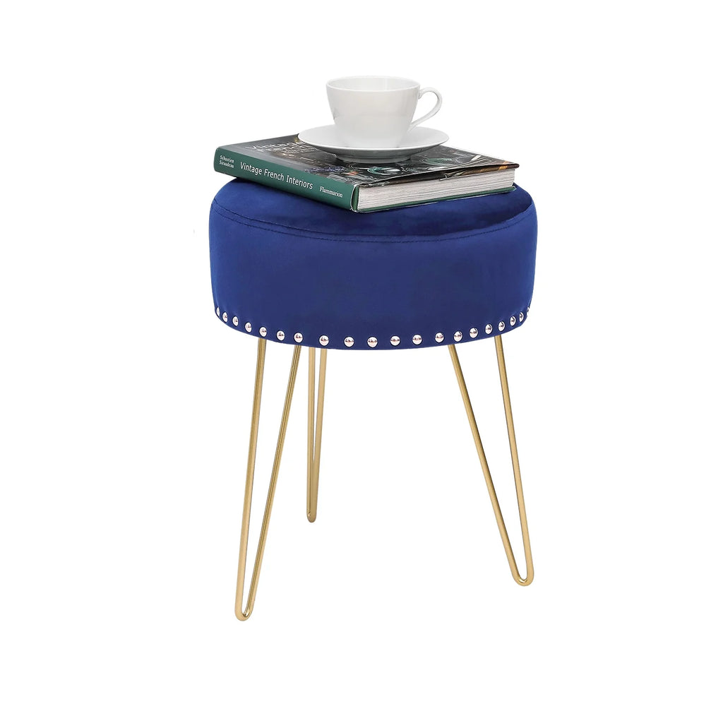 Round Modern Vanity Stool with Golden Metal Leg H7338