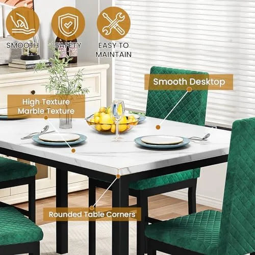 Dining Table and Chairs Set of 4 Faux Marble White J184