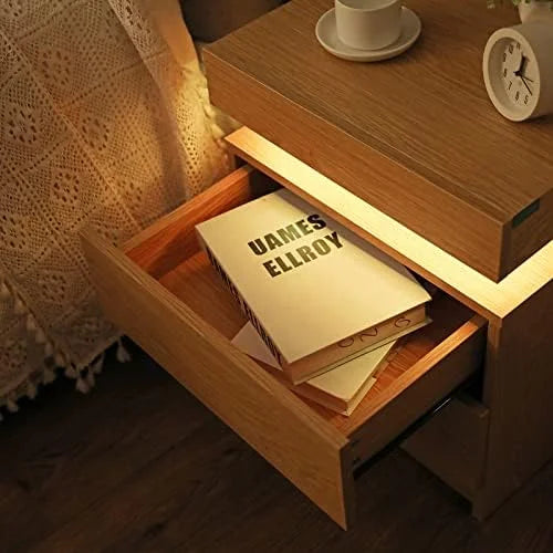 White LED Nightstand with 2 High Gloss Drawers D37912