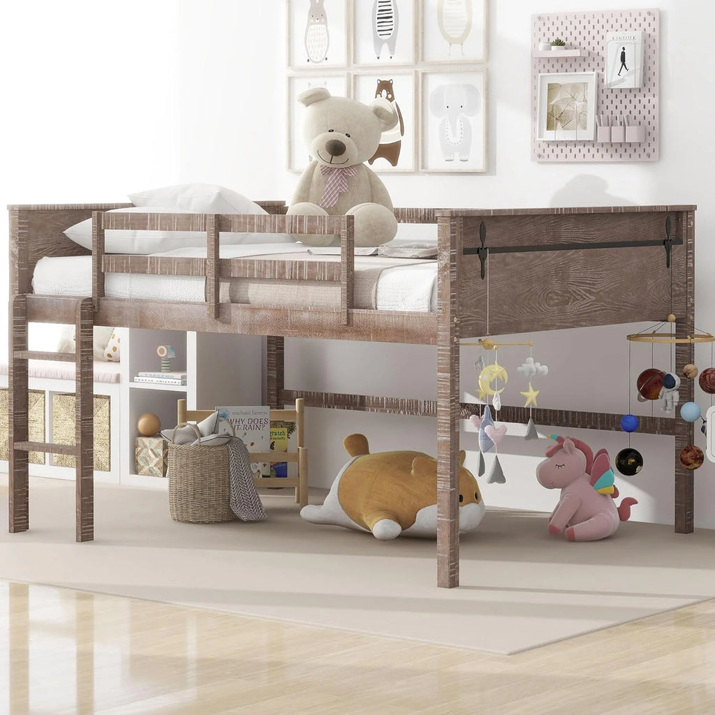 Full Size Wood Loft Bed with Ladder and Guardrails U20033