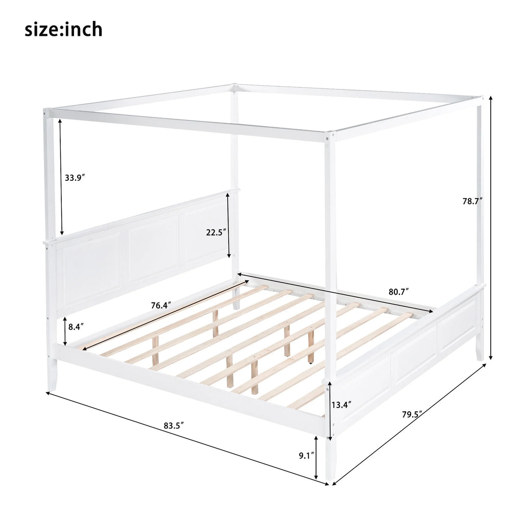King Size Canopy Platform Bed with Headboard and Footboard W119