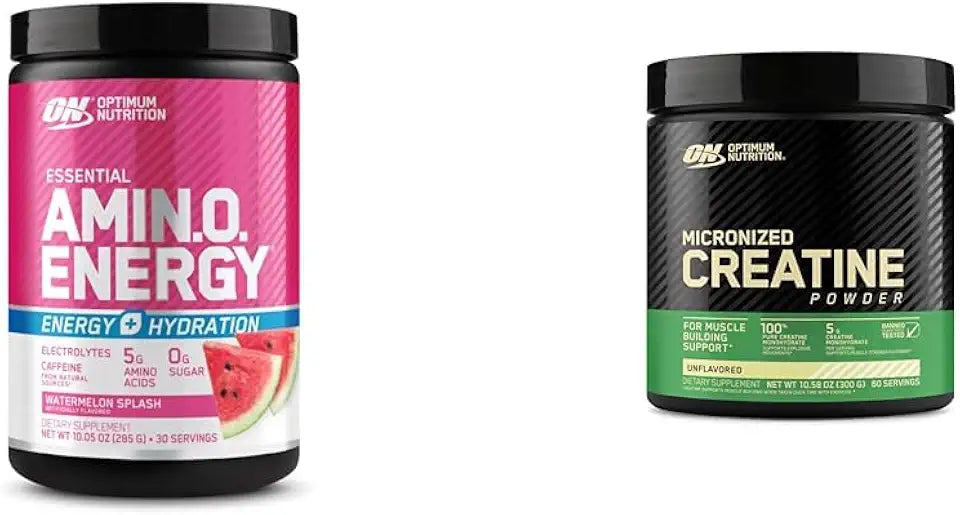 Amino Energy Powder with BCAA Electrolytes and Caffeine Watermelon Splash 30 Servings and Micronized Creatine Monohydrate Powder Unflavored 60 Servings I92319