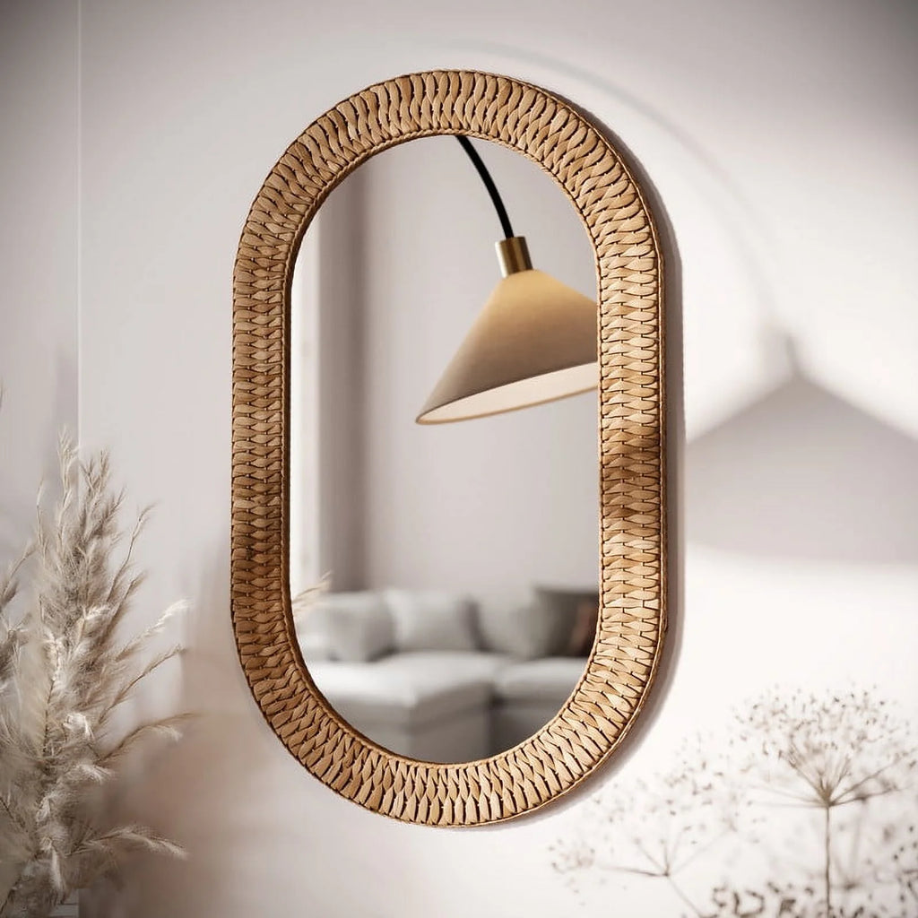 Oval Rattan Woven Wall Mirror G583