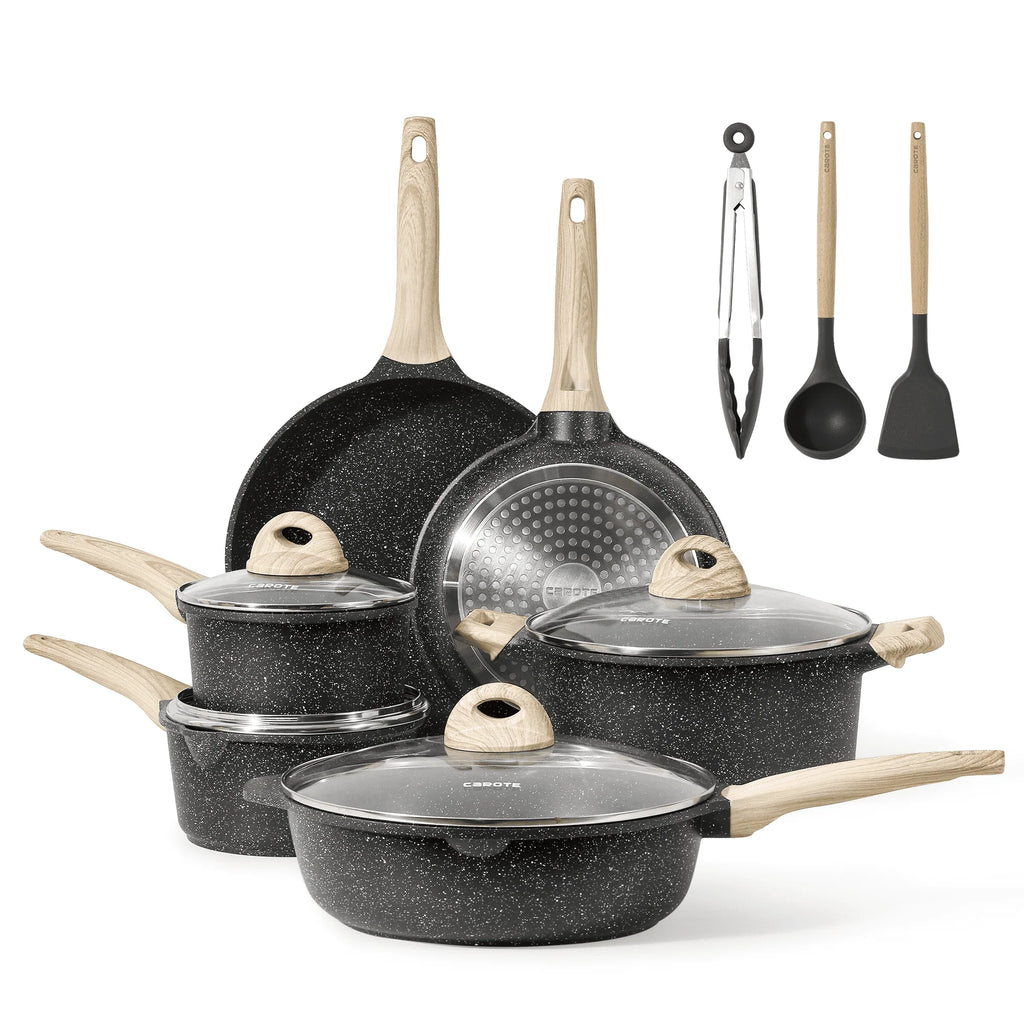 13 Pcs Black Granite Nonstick Cookware Set W66791