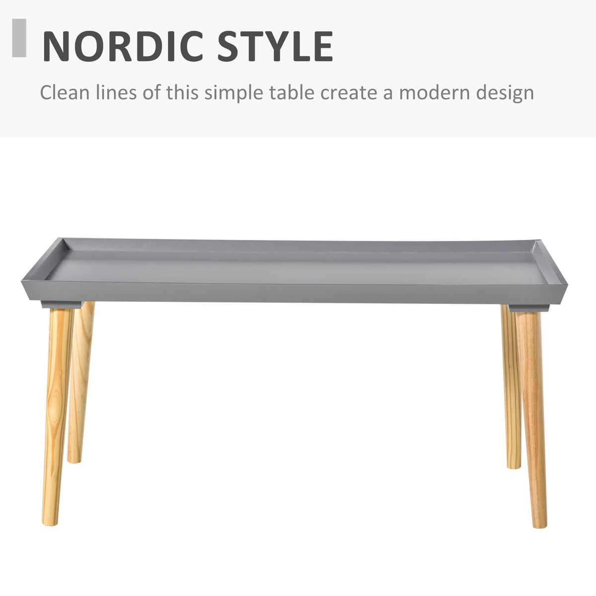 Gray Coffee Table with Tray Top and Pine Wood Legs B2641