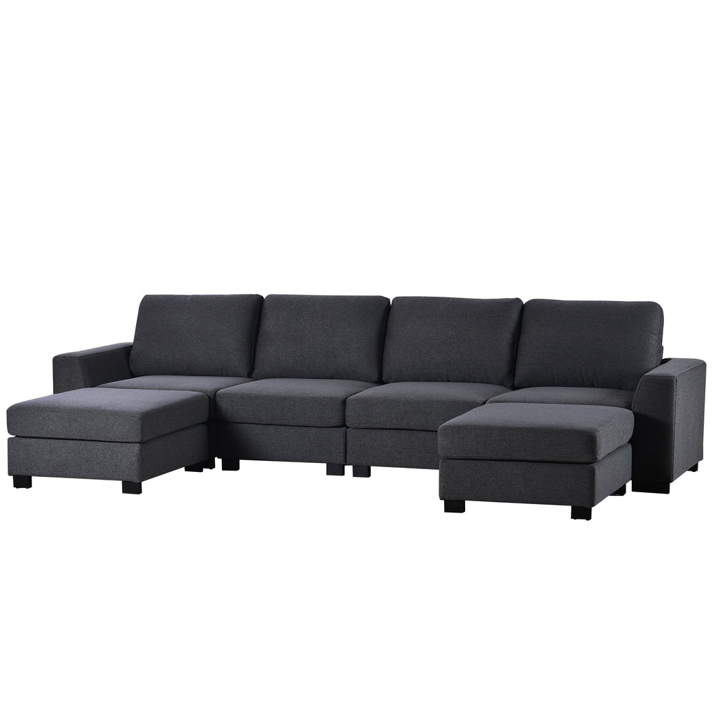 Gray U Shaped 6 Seater Sectional Sofa with Ottomans G407498