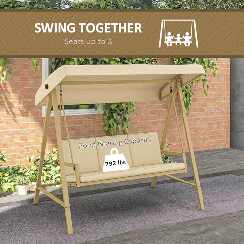 3-Seat Outdoor Porch Swing with Stand and Adjustable Canopy F2669