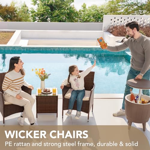 3 Pieces PE Rattan Wicker Chairs with Table M3549