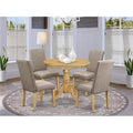 36 in. Antique Round Table & 4 Parson Chair with Oak Leg & Linen Fabric - Dark Khaki, 5 Piece G510