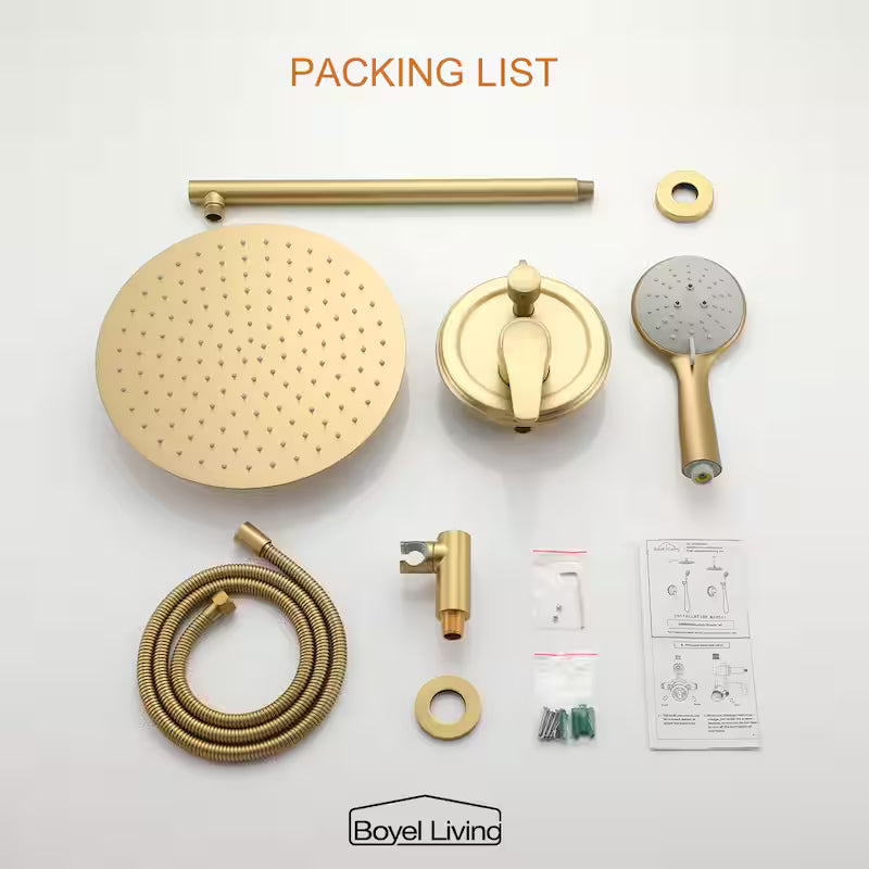 Wall Mount Dual Shower Heads with Valve in Brushed Gold W125